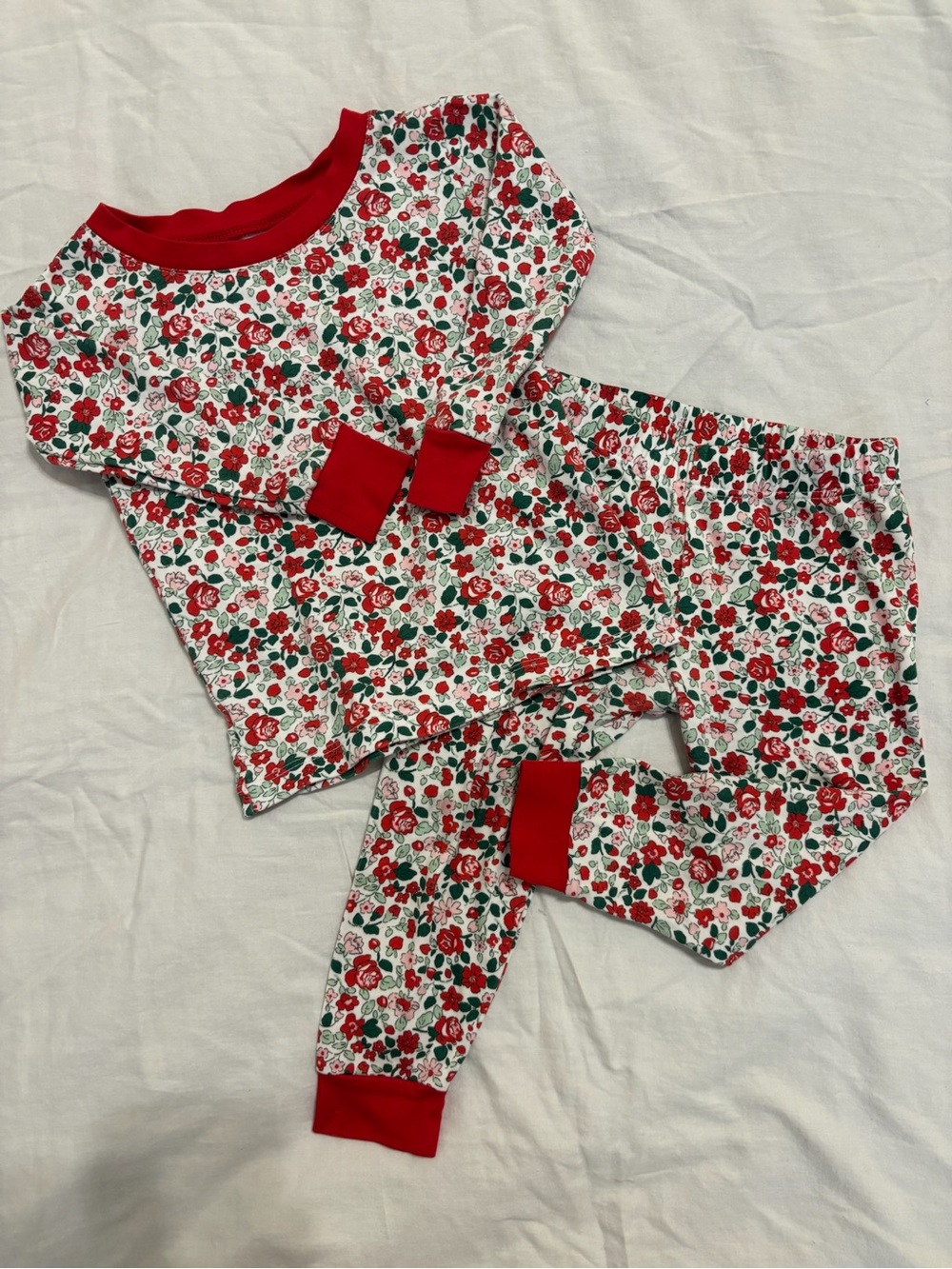 Girls LAKE 2T Red Floral Pajama Set with Red cuffs